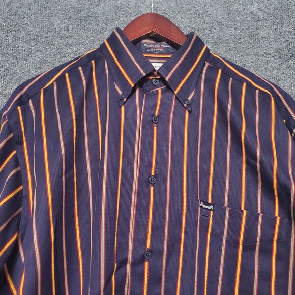 Vintage 90s Faconnable Albert Goldberg Shirt Mens M Navy Striped Button Down - Picture 1 of 10